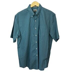 L. L. Bean Mens Button Down Shirt Size Large Blue Check Wrinkle Resistant Pocket